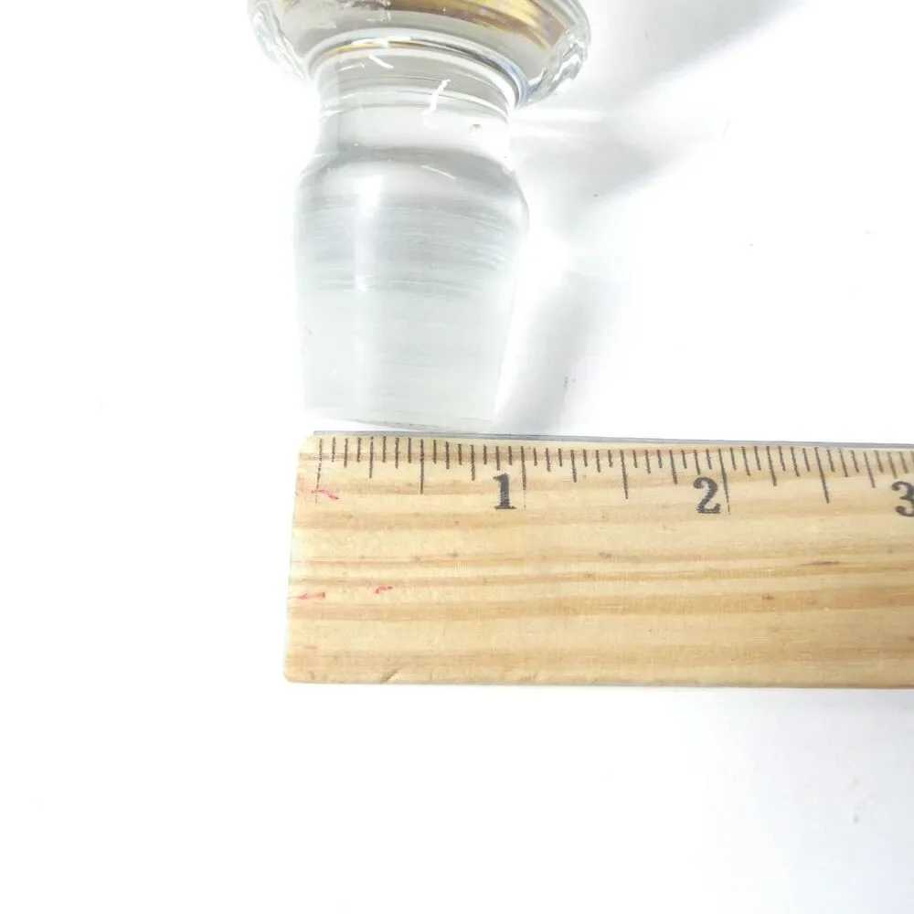 Vintage Glass Mushroom Knob Stopper Clear w/ Gold Band Bottle Decanter